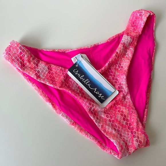NWT M Isabella Rose scoop bikini bottom neon pinks corals high leg new hot pink - Picture 7 of 12
